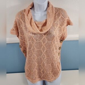 Christopher & Banks Open Knit Sweater Cowl Neck Peach Women's S/M Crochet